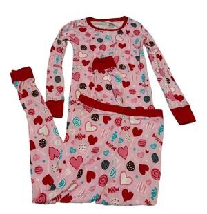 Little Sleepies Sweet Valentine Pajamas Two Piece Set Youth Size 9/10 Pink Red